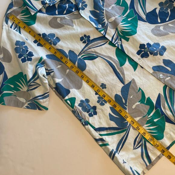 Hilo Hattie Hawaiian Button Shirt Mens XL White Blue Green Tropical Aloha Cotton - Picture 8 of 8